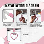 2PCS Heart Shaped Car Handle Straps, Rear Bumper Warning Keychain Ring for Car Exterior Accessories (Pink-Silver)