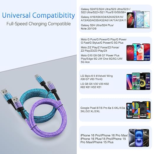 6FT Type C Car Charger Cable Fast Charging Cord for iPhone 17E/Air/17 Pro Max/16 Pro Max/16e/16/15 Pro/15 Plus,USB to USB C Car Charger Cable USB A to USBC Fast 16e 17 Charging Cord Type C Power Cords