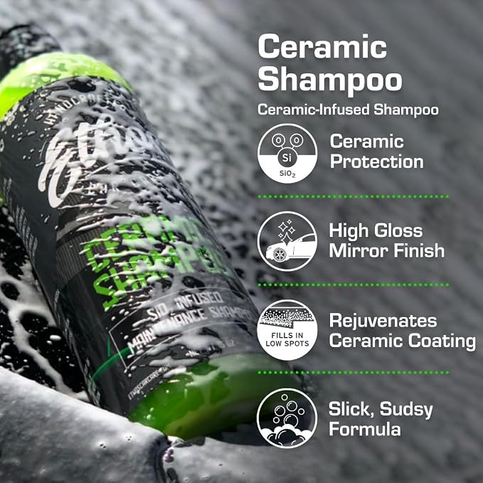 Ceramic Car Shampoo - Slick Car Wash Soap for Ceramic Coatings - pH-Balanced Car Wash Shampoo - Adds Hydrophobic Protection | Enhances Coatings, Waxes or Sealants | Incredible Shine (16oz - 2 Pack)