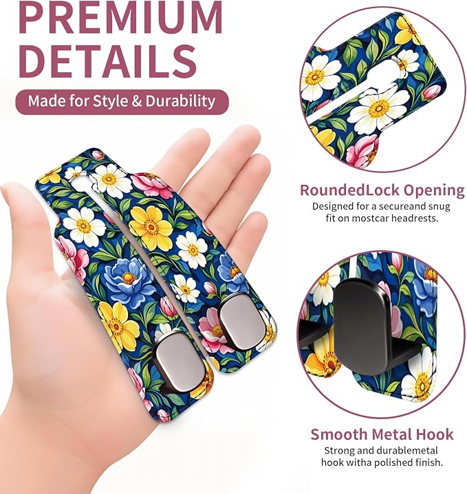 Car Seat Back Storage Hook, Funny Car Purse Hook, Cute Vehicle Storage Organizer for Purses Handbags Bright Floral Pattern