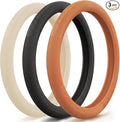 3-Pack Steering Wheel Cover Set, Non-Slip Silicone Wave Design, Universal Fit 14-16 Inch Round & D-Shape Wheels, 3-Color Bundle (Black, Bright Orange, Cream Beige)
