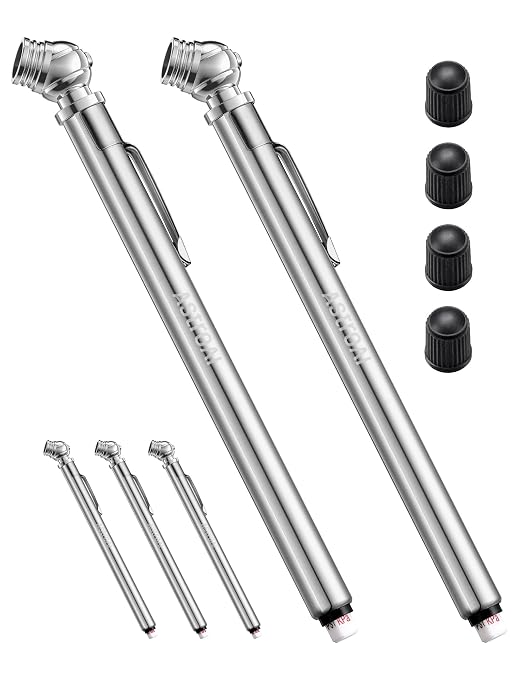 Pencil Tire Pressure Gauge 5 Pack 10-75PSI, Calibrated to ANSI B40.1 Grade B (2%), Stainless Steel Body, Metal Made Nozzle 3 Measurements for Cars, Bikes, Vehicles