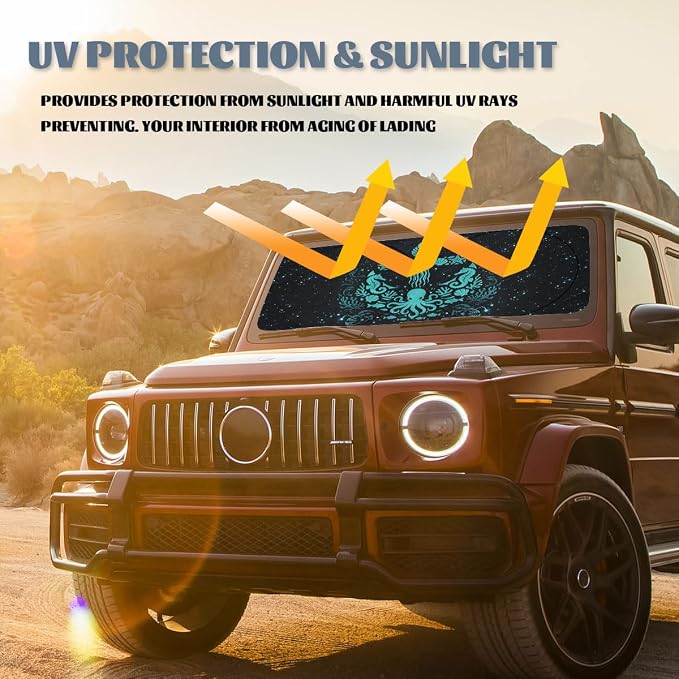 Ocean Car Window Sun Shield Gothic Octopus Jellyfish Seahorse Nautical Front Window Sun Shade Blocks UV Rays Sun Visor Protector for Car Sedan Truck SUV Accessories 59" L x 31.5" W