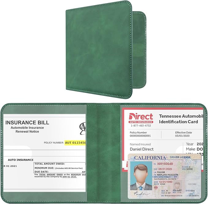 CoBak Car Registration and Insurance Holder - Small and Lightweight Vehicle Glove Box Car Organizer, Auto Truck Comparment Accessories Case for Essential Document, Driver License (Emerald)