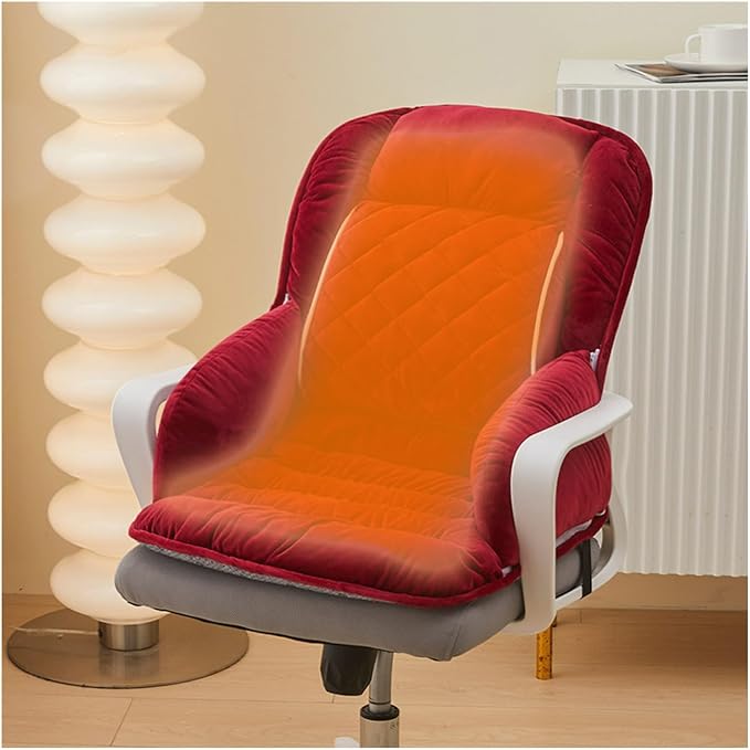 USB Heated Seat Pad Cushion for Office Chair | 3 Heat Levels, Time Setting | Large Heating Area Heated Seat Pad Cover with Lumbar support for Home & Office, Wheelchair(Wine Red)