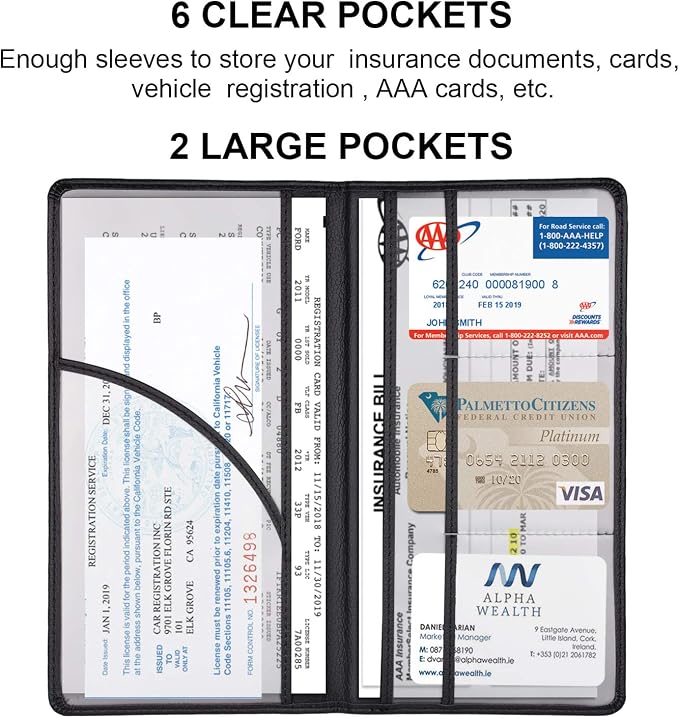 Car Registration and Insurance Holder with Magnetic Shut, Vehicle Glove Box Car Organizer, Men Women Interior Car Accessories for Cards, Essential Document, Driver License, Black