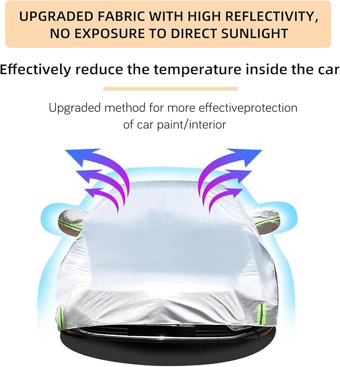 Waterproof & All-Season Half Car Cover, Full Coverage Protection for Windshields & Windows, Car Cover for Snow,Ice,Rain,Shading, (XL Size) for Compact SUV/Pickup(P-cab).