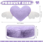 2 Pcs Plush Heart Shaped Pillow with Angel Wings Car Headrest Soft Comfortable Seat Pillow for Driving Travelling Room Office Car Decor, 19.7 x 8.3 Inch(Purple)