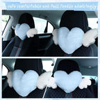 2 Pcs Plush Heart Shaped Pillow with Angel Wings Car Headrest Soft Comfortable Seat Pillow for Driving Travelling Room Office Car Decor, 19.7 x 8.3 Inch(Light Blue)