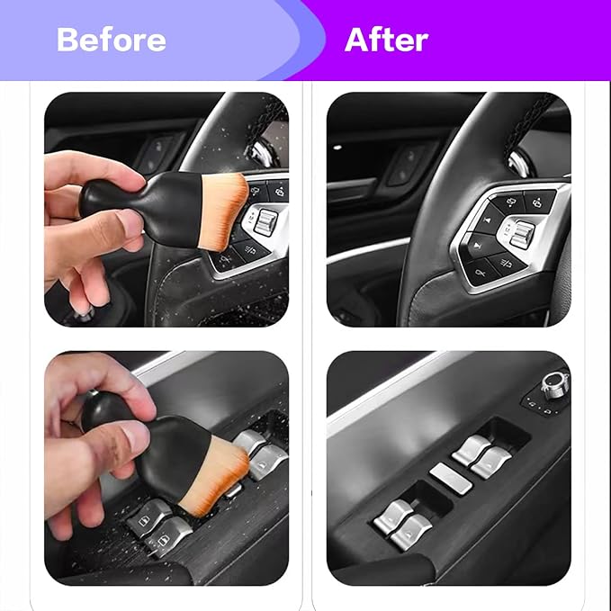 Car Interior Detailing Brush,Soft Bristle Cleaning Brush Car Detailing Brush Dusting Brush,Car Interior Cleaning Tool,Auto Detail Brush Car Dash Duster Brush (Black&Pink)