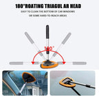Windshield Cleaner Tool - Portable Car Interior Window Cleaning Kit with Extendable Handle, 4 Microfiber Towel Pads, Auto Glass Wiper for Windshield, Universal for RV, SUV, Truck (Orange)