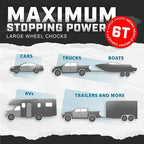 Wheel Chocks for Cars, RVs, Trucks, Trailers, and Vehicles G.V.W. up to 6T, 2 Pack - Anti Slip Bottom Tire Chock for All Weather Use - RV, Travel Trailer, Pop Up Camper Accessory