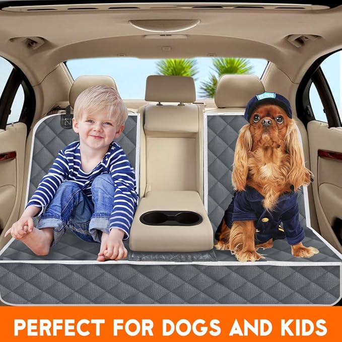 Dog Car Cover for Back Seat Pet Car Seat Cover Protector Waterproof Rear Seat Cover Nonslip Bench Car Seat Cover fits Middle Armrest for Most Cars Trucks SUVs (53” Width) - Grey
