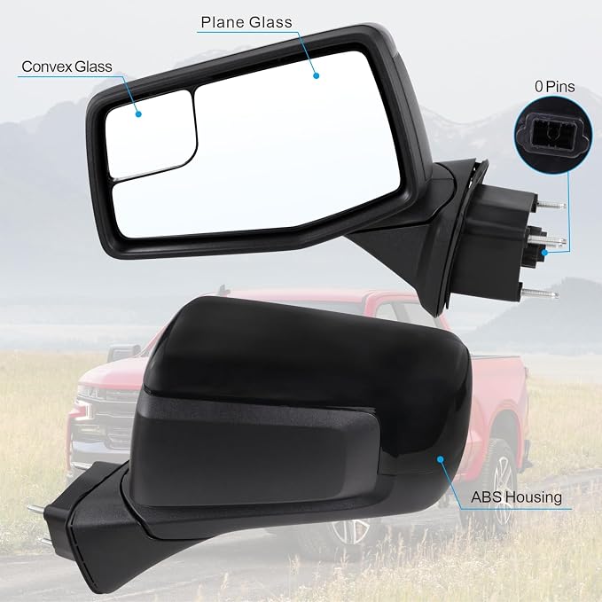 Left Driver Side Mirror Compatible with 2019 2020 2021 2022 2023 2024 2025 Chevy Silverado 1500 Black Replace #GM1320582(0Pins)