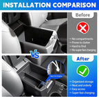 Center Console Organizer Tray with Super Fast Charging Fits for 2010-2024 Toyota 4Runner Armrest Storage Box Compatible with 4Runner Interior Accessories (Center Console+USB)
