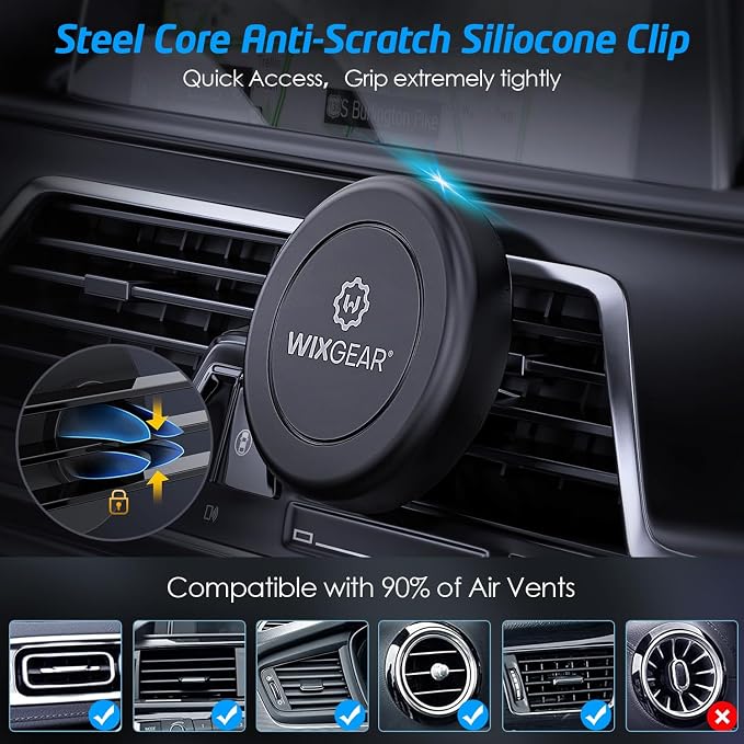 Magnetic Phone Holder for Car, [2 Pack] Universal Air Vent Magnetic Phone Mount for Car, Car Phone Holder Mount for Cell Phones and Mini Tablets with 4 Metal Plates