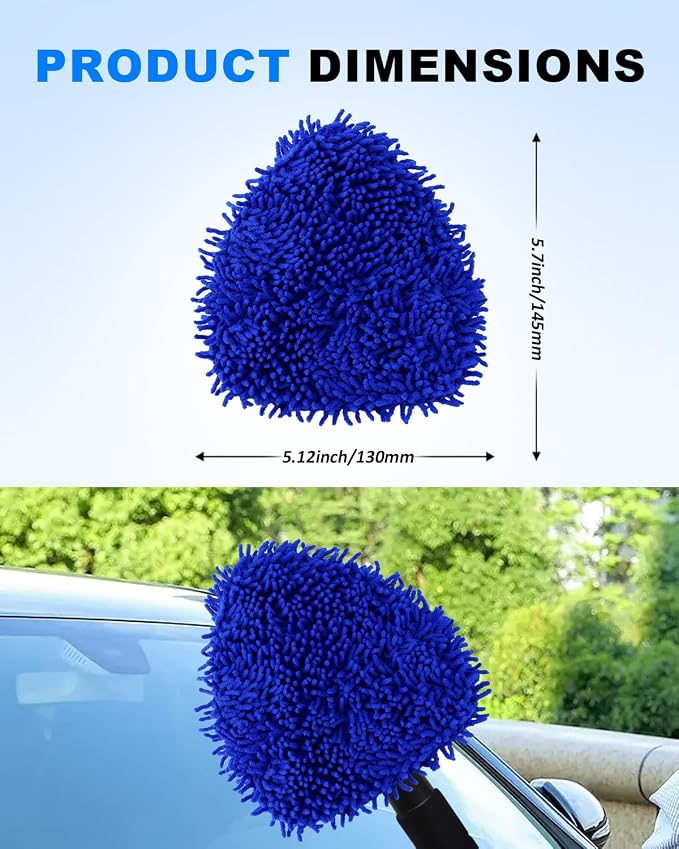 5 Pack Microfiber Pads, Upgraded High-Density Chenille Replacement Heads Cover for Windshield Cleaner Tools, Car Windshield Cleaner Pads, Fit for Window Reach Tool, Handle Not Included (Blue)