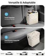 Corduroy Car Trash Can with Lid and Mesh Pockets - Leakproof Organizer,Multipurpose Waterproof Garbage Can/Trash Bin for Car(Beige/Red Strawberry Print-3 Gallons)