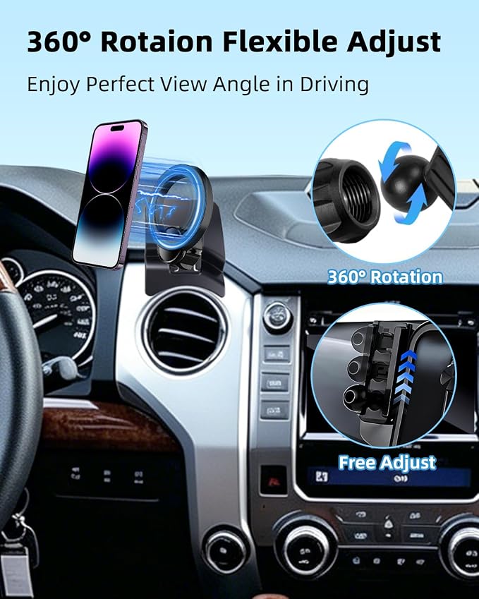 PZK Car Phone Mount for Toyota Tundra 2014-2021 Accessories Custom Air Vent | Magsafe Magnetic Car Phone Holder for Tundra Fixed Clip Hands Free 360° Rotation Cell Phone Cradles Fit All Smartphones