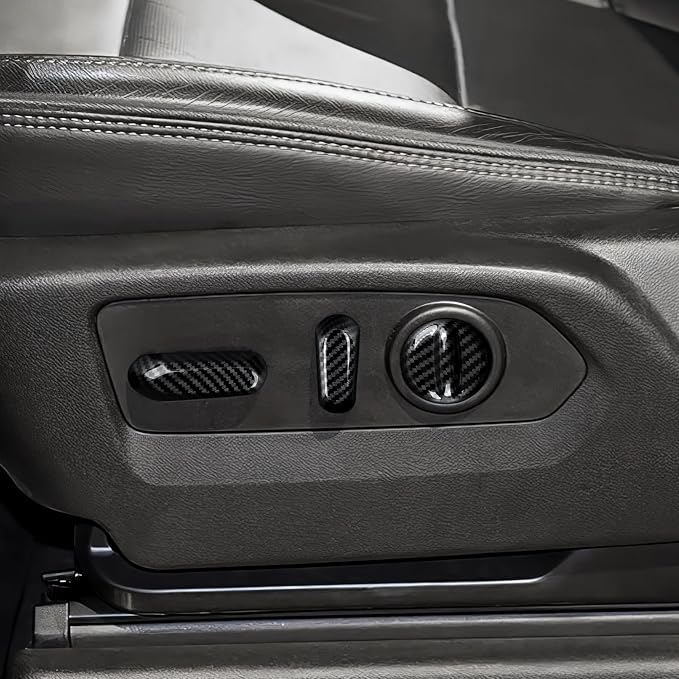 Car Seat Adjustment Button Sticker ABS Carbon Fiber Decal Interior Trim Cover for 2019 2020 2021 2022 2023 2024 2025 Chevy Silverado 1500 2500 3500 HD Accessories