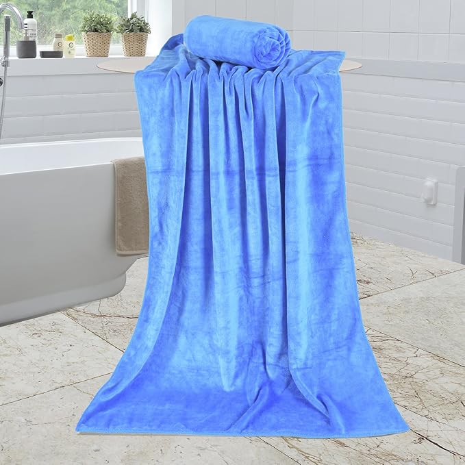Large Microfiber Bath Towels Set for Adult, 2 Pack 30" x 60" - Soft, Absorbent, Quick Dry, Lint Free, Perfect for Sauna, Pool, Gym, Shower, Hair Wrap, Fitness, Sport, Yoga, Blue