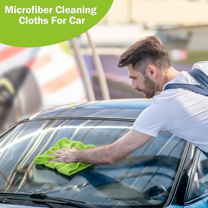 16 Pcs Car Microfiber Towels Buffing Drying Wash Cleaning Cloths Plush Large Towels Thick Care Polishing Detailing Waxing Scratch Proof Towel, 15.75 x 15.75 Inch (Light Green)