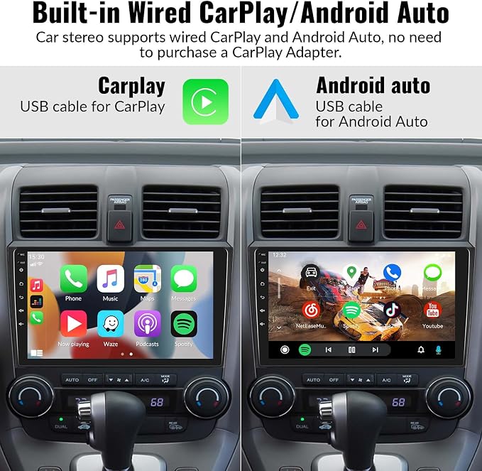 Car Stereo for Honda CRV 2007-2011 Car Radio,MP5 Player with Apple Carplay Android Auto Mirror Link, 9" Touch Screen Car Radio with Bluetooth Backup Camera FM SWC Dual USB Input
