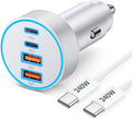 iPhone 17 16 15 Car Charger Fast Charging, 90W 4-Port USB C Fast Car Charger Cigarette Lighter Adapter with 240W 3FT USB-C Cable for iPhone 17/17 Pro/Air/17 Pro Max/16/16 Pro/ 15/15 Pro Max/Plus, iPad
