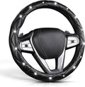 Steering Wheel Cover, Auto Cute PU Diamond Bling Breathable Soft Comfort Leather Car Interior Accessories Sparkly Fit Most O-Shaped Steering Wheels for Women Men (Black-Bling)