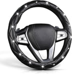 Steering Wheel Cover, Auto Cute PU Diamond Bling Breathable Soft Comfort Leather Car Interior Accessories Sparkly Fit Most O-Shaped Steering Wheels for Women Men (Black-Bling)