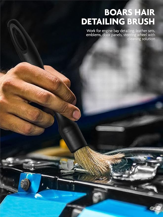 9PCS Car Interior Detailing Set, Microfiber Cloth & Applicator, Single-Head Detailing Brushes, Natural Bristles, Scratch-Free & Ultra-Soft for Seats Leather Care or Cleaning