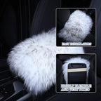 Furry Armrest Cover Auto Center Console Cover Car Soft Console Pad, Real Sheepskin Wool Soft Fluffy Auto Center Armrest Pad for Most Car Decoration Protector(Gray)