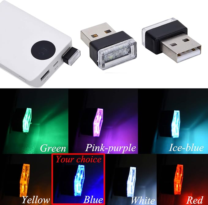 4Pcs Blue USB Car Interior Atmosphere Lamps, Universal Mini Led USB Lights for Car Decoration, Lighting
