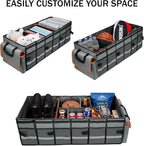 Car Trunk Organizer and Storage with Removable Leakproof Cooler Bag, 6 Removable Dividers for Custom Space, Collapsible Trunk Storage with Non Slip Bottom, Foldable Cover for SUV, Jeep, MPVs