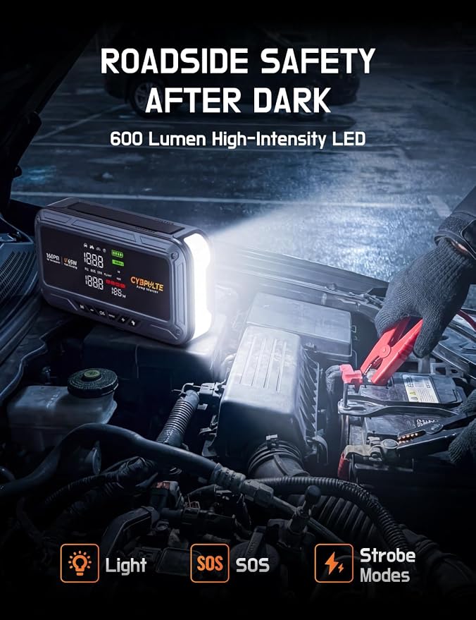 Jump Starter with Air Compressor, 8000A 160 PSI, 65W USB-C Fast Charging, Portable Car Battery Jumper for 12 Gas/14L Diesel, All-in-One Emergency Jump Box