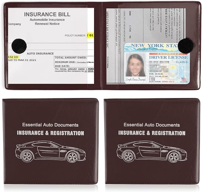 Car Registration and Insurance Card Holder, Vehicle Glove Box Car Organizer, Interior Car Accessories for Documents, Cards, License - 2 Pack