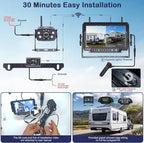 HD 1080P 7 inch RV Wireless Backup Camera: Dual Camera 30-Min Easy Install Clear Night Vision 4 Channels Recording Touch Key Monitor Rear View Camera for Furrion Pre-Wired RVs Travel Trailers Camper