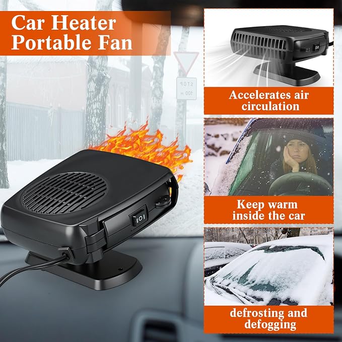 3 Pcs Portable Car Heater 150W 12V Car Heater Plug in Cigarette Lighter Defroster for Windshield 360 Degree Rotation Heating and Cooling Fan Auto Demister Cooling Air Circulator