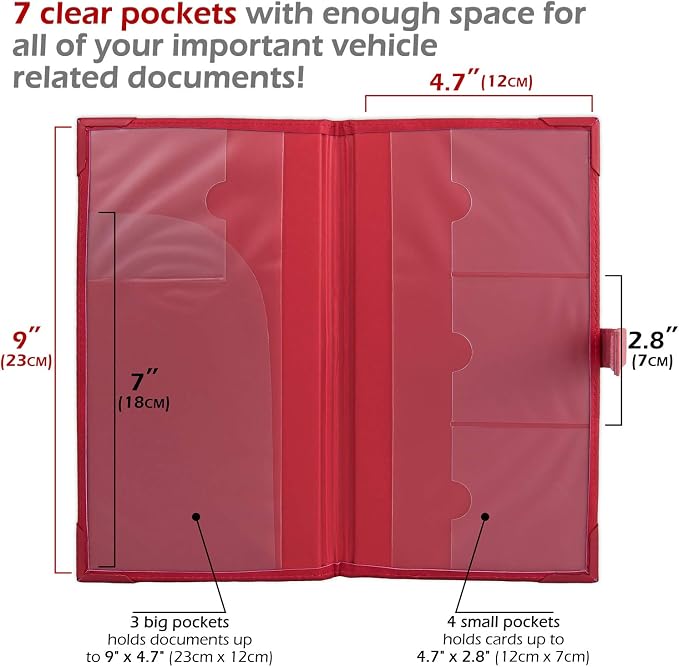 Registration and Insurance Card Holder - Car Organizer - Red | Vehicle Glove Box Document Organizer, Auto Essential Paperwork Holder for Contact Information Cards, Interior Car Accessories