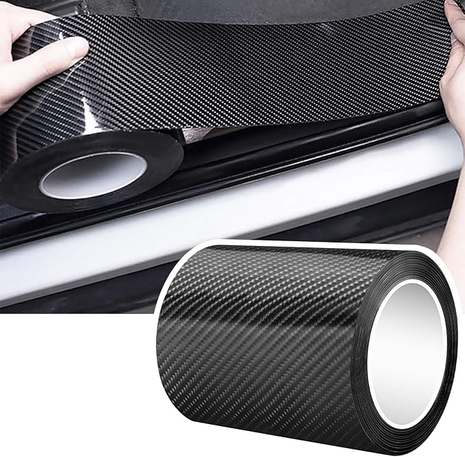 Car Door Edge Guards Door Sill Protector, 4In x 19.7Ft 5D Carbon Fiber Car Wrap Film, Vinyl Automotive Wrap Film Anti-Collision Fits for Most Car (Black)
