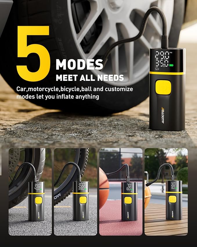 AS1 PRO Tire Inflator Portable Air Compressor - 150PSI Dual Cylinder 7800 mAh & 12V DC, Bike Pump Air Pump for SUV, Truck, Bike, Motorcycle with Digital Tire Pressure Gauge, Car Gifts for Men