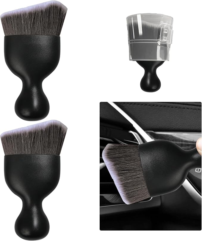 2 PCS Car Detailing Brush, Curved Soft Bristles Auto Removal Dust Collectors, Universal Vehicle Dashboard, Air Conditioner Vents etc Interior Cleaning Tool Accessories (Brown/White)