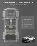 3W Floor Mats & Cargo Liner Fit for 2021-2025 2026 Ford Bronco 2 Door All Weather TPE Car Accessories Custom Fit Floor Liner and Full Set Car Mats (Not for Bronco Sport & Rubberized Floor)