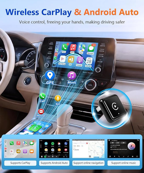 2 in 1 Wireless CarPlay Adapter for iPhone & Android | Wired to Wireless Car Play Adapter, Wireless Android Auto Adapter, USB C, Plug & Play for Factory Wired CarPlay Cars