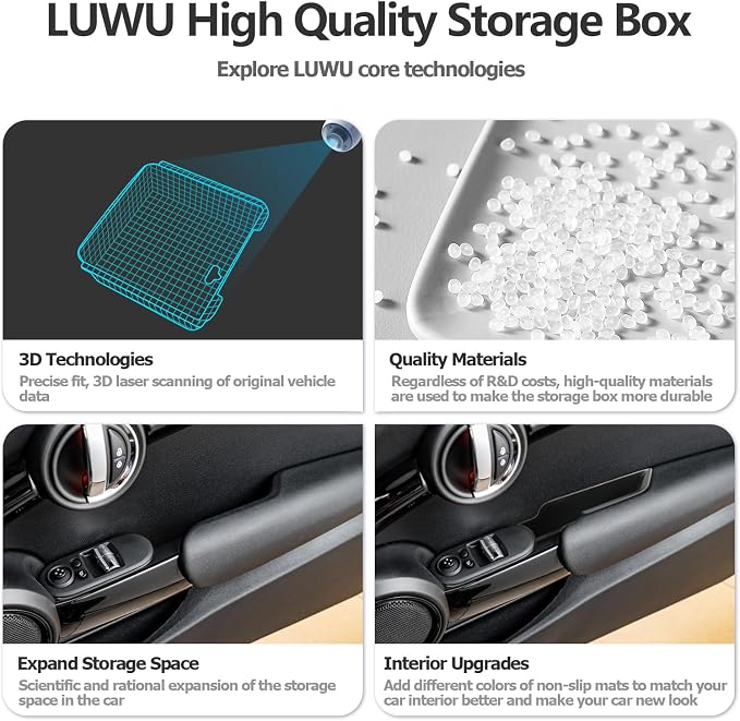 for 2024 Mini Cooper F56 Organizer Front Door Side Storage Box Door Side Organizer Grab Tray 2015-2024 Mini Cooper Countryman Armrest Phone Container Accessories 2PCS