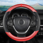 Moly Magnolia Steering Wheel Cover, Carbon Fiber Breathable Microfiber Leather with Non-Slip Lining, Cool in Summer Warm in Winter for Men Women, Universal 15 Inch for Most Cars (Carbon Fiber Red)