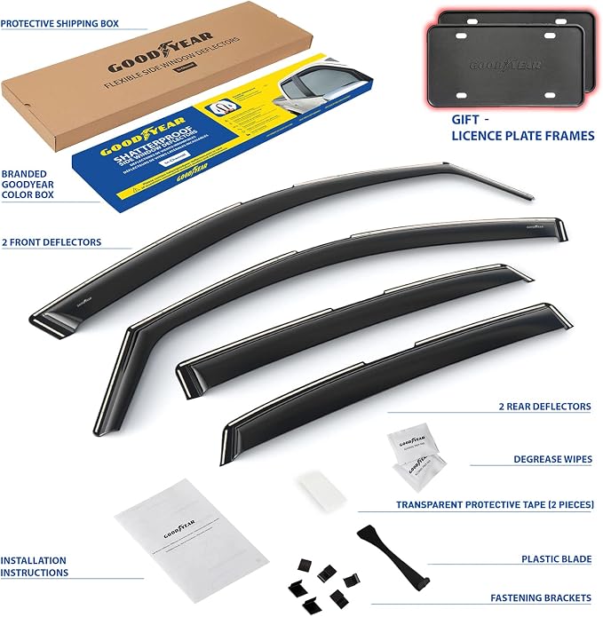 Goodyear Shatterproof in-Channel Window Deflectors for Honda Civic 2016-2021 Hatchback, Rain Guards, Window Visors for Cars, Vent Deflector, Car Accessories, 4 pcs - GY008119
