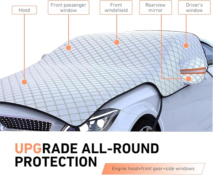 Heavy Duty Winter Car Snow Cover, Thickened Enlarge Hail Protector Cover, Waterproof Windshield Frost Cover with Side Window & Rearview Mirror, Fit for Most Cars (Silver)