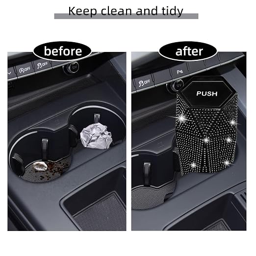 Bling Car Trash Can with Lid, Bling Car Accessories Trash Bin, Leakproof Auto Garbage Can with 30 Trash Bags, Multipurpose Organizers and Storage for Home, Office (Black Diamond)