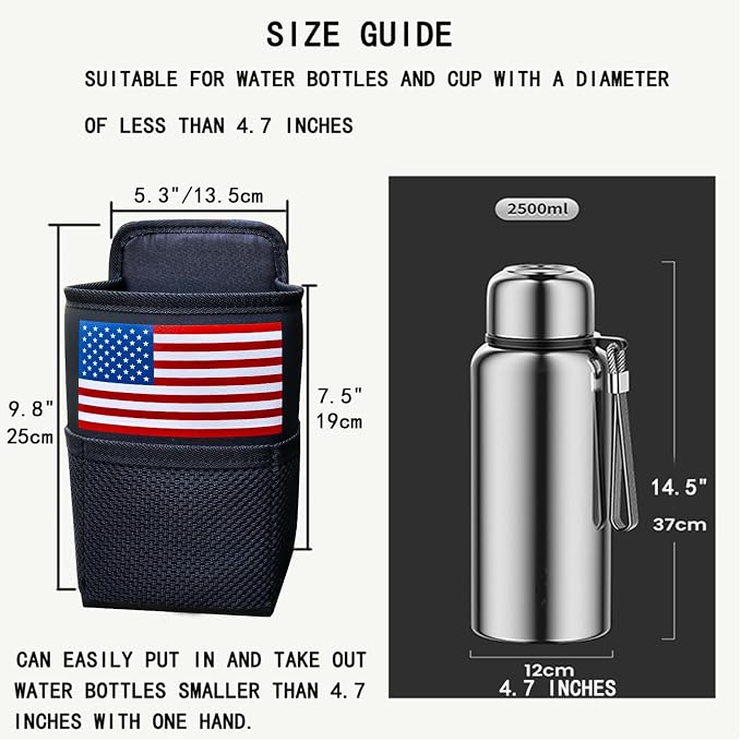 Large Car Cup Holder Expander, Fits Large 24/36/40/46oz Water Bottles, Big Drinks Holder Bag- Universal Auto Vehicle for Cars, SUV & Truck RV's Golf-carts (Black-US Flag)